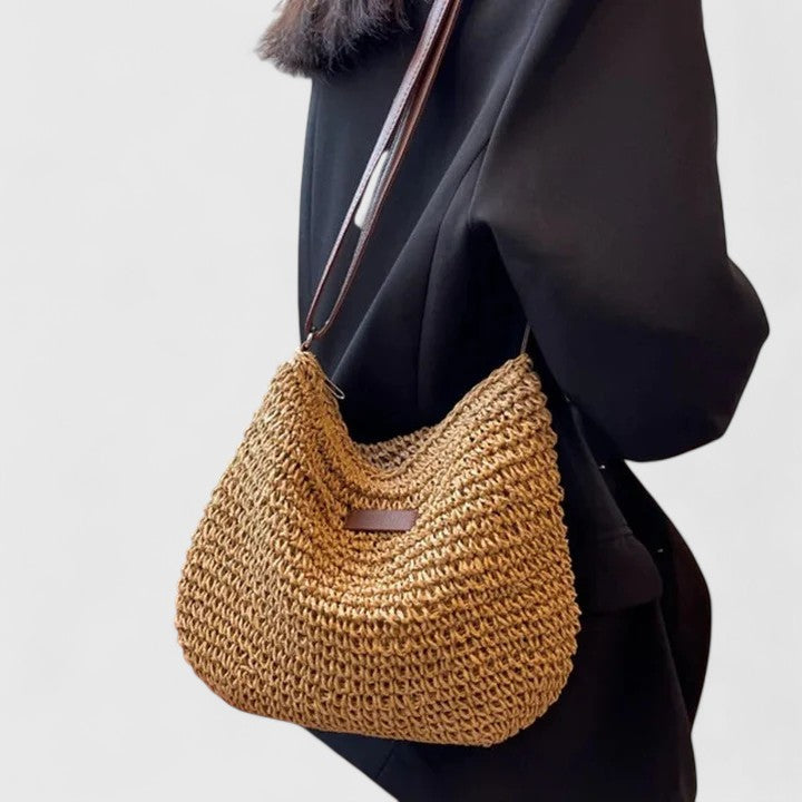 Women's Slouchy Woven Shoulder Bag with Adjustable Strap - 6
