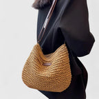 Women's Slouchy Woven Shoulder Bag with Adjustable Strap - 6