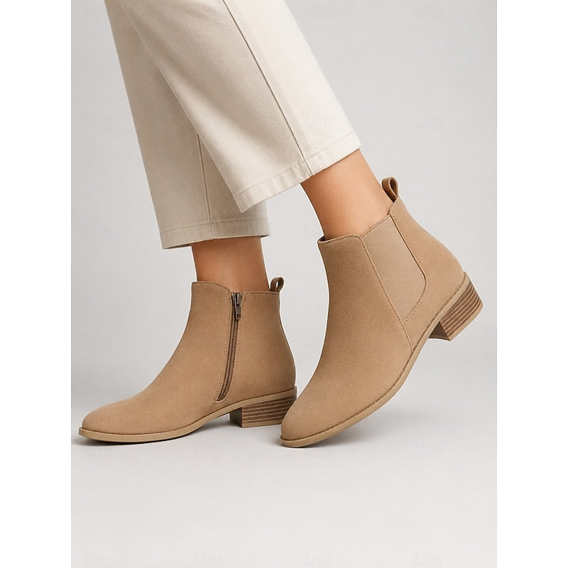 Women's Pointed Toe Chelsea Ankle Boots Low Block Heel - 7