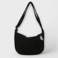 Women's Shoulder Bag with Ribbed Texture and Curved Silhouette - Black