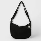 Women's Shoulder Bag with Ribbed Texture and Curved Silhouette - Black