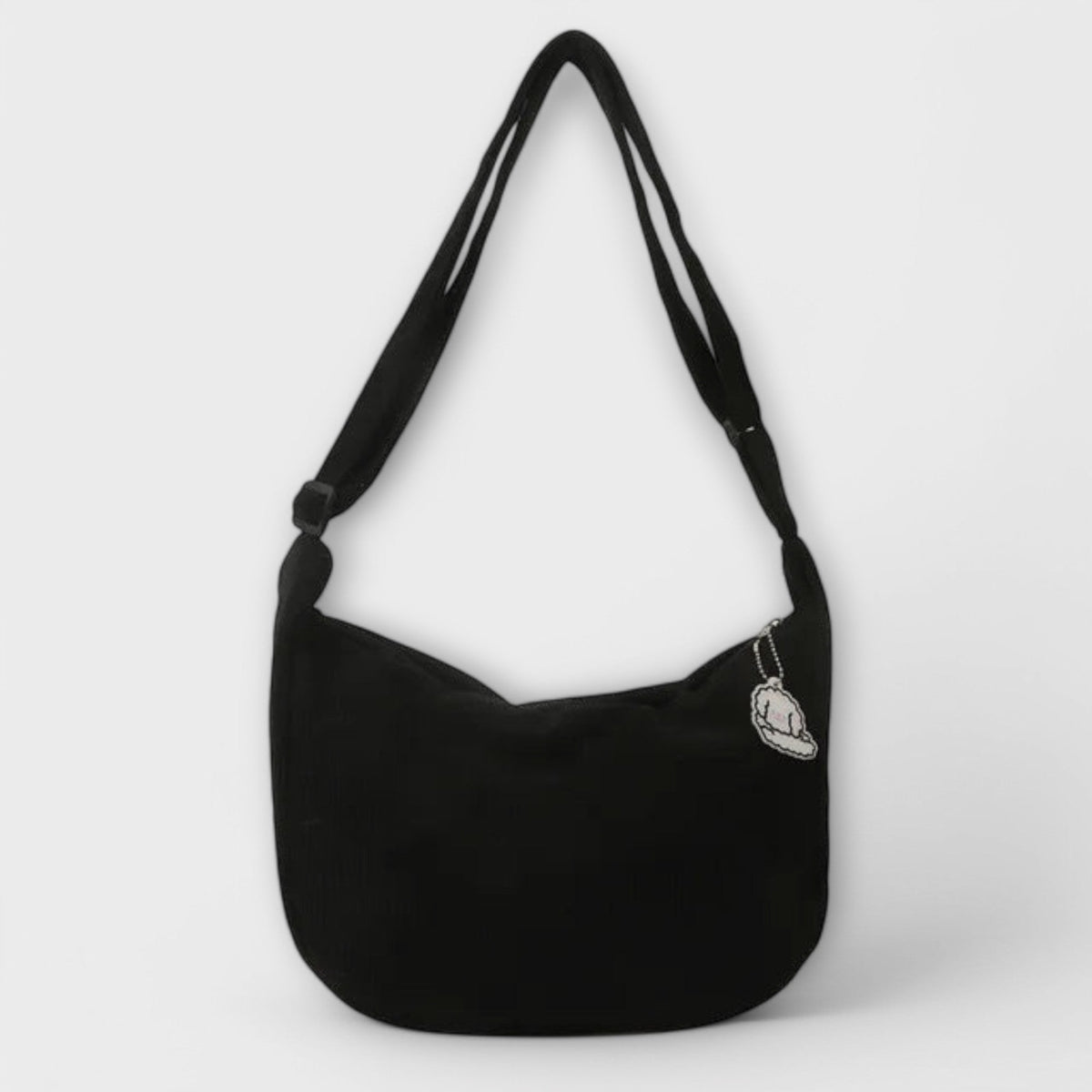 Women's Shoulder Bag with Ribbed Texture and Curved Silhouette - Black
