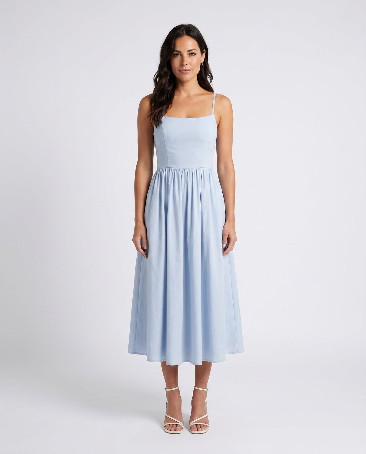 Women's Midi Dress Sleeveless with Low Open Back and A-Line Skirt - Light Blue