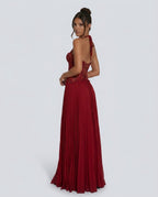 Women's Sweetheart Maxi Dress with Lace Bodice and Pleated Skirt - 10