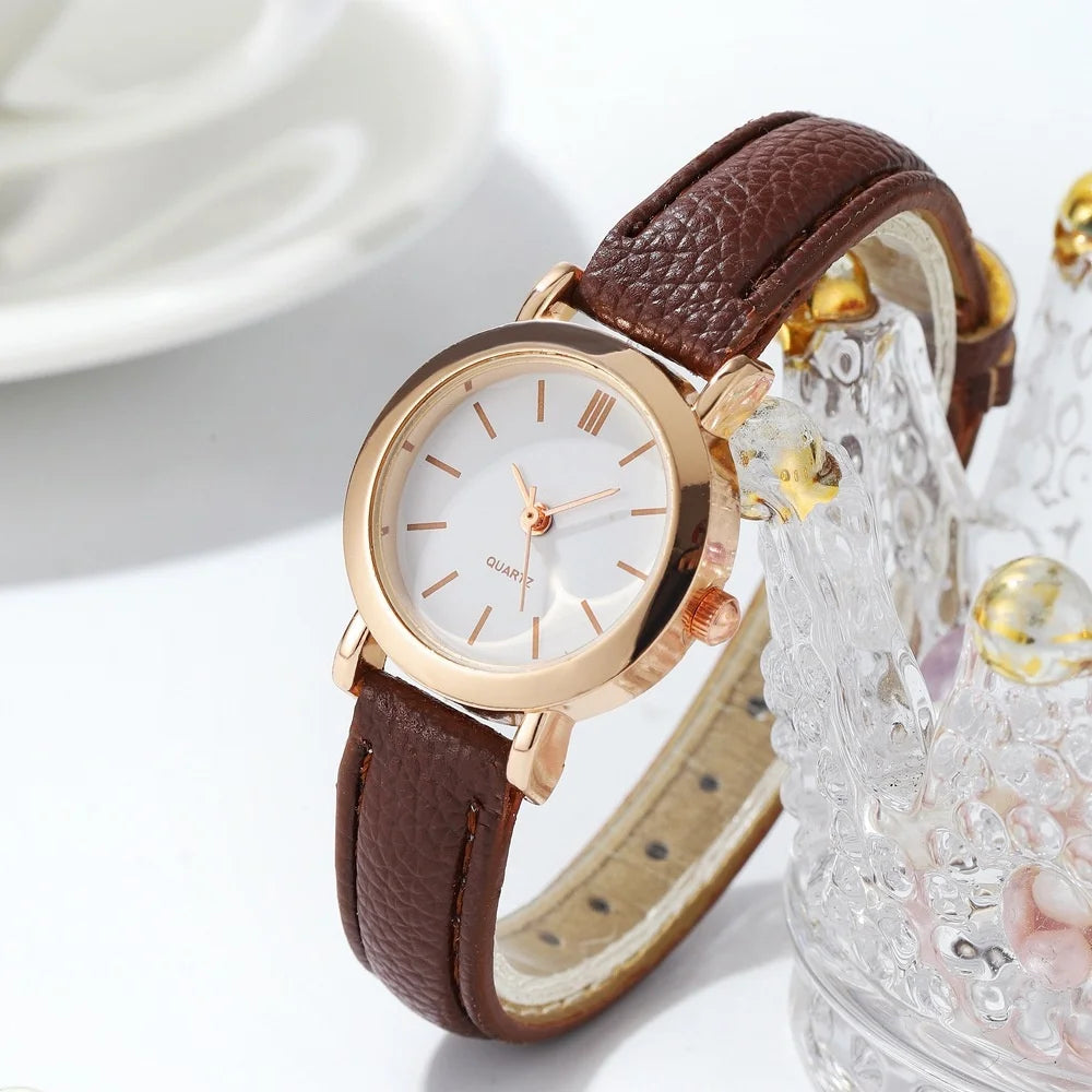 Women's Watch with Faux Leather Strap and Square Dial - Brown White A