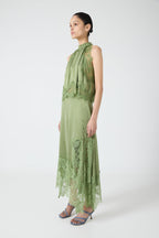 Women's Satin Lace-Trim Top and A-Line Slit Skirt Set - 3