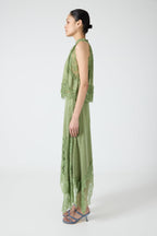 Women's Satin Lace-Trim Top and A-Line Slit Skirt Set - 4