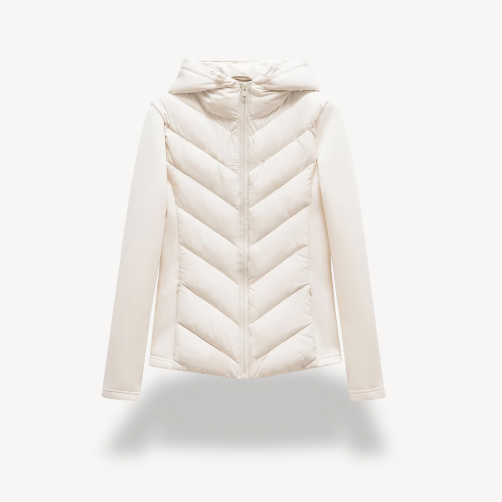 Women's Chevron Quilted Jacket with Hood - White