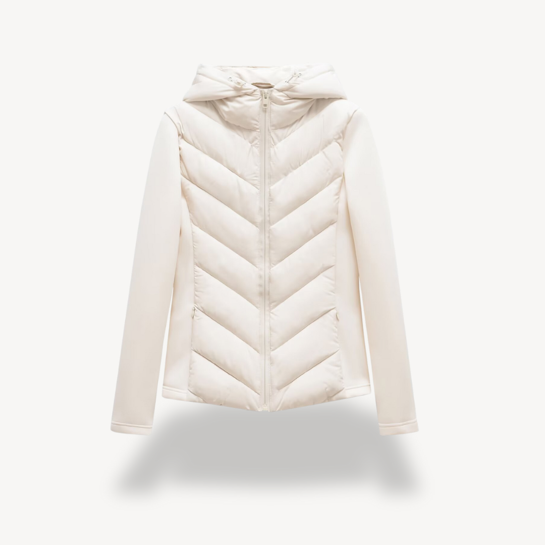 Women's Chevron Quilted Jacket with Hood - White