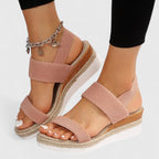 Women's Wedge Sandals with Elastic Straps and Espadrille Sole - 8