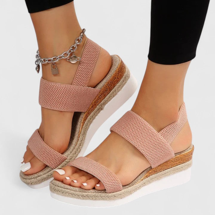 Women's Wedge Sandals with Elastic Straps and Espadrille Sole - 8