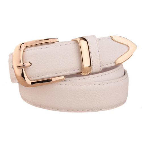 Leather Belt with Gold-Tone Buckle and Textured Finish - White