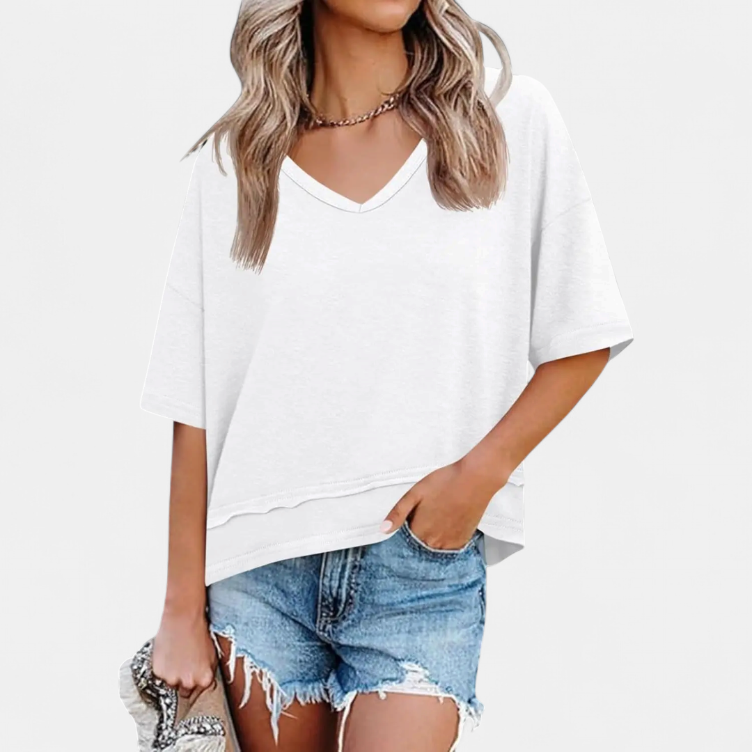 Women's Relaxed V-Neck Casual Tee - White