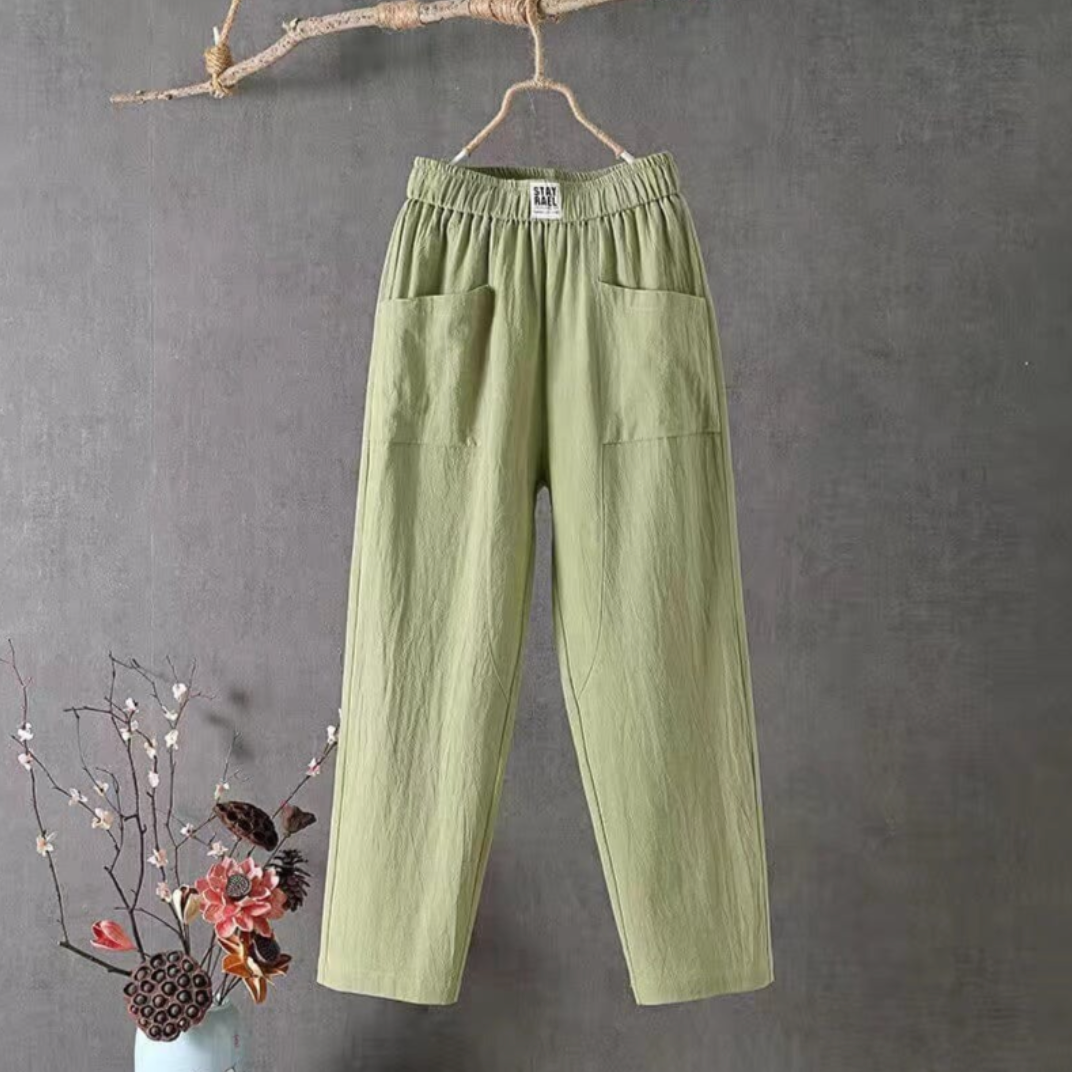 Women's Trousers Elasticated Waist with Relaxed Pull-On Leg - Green