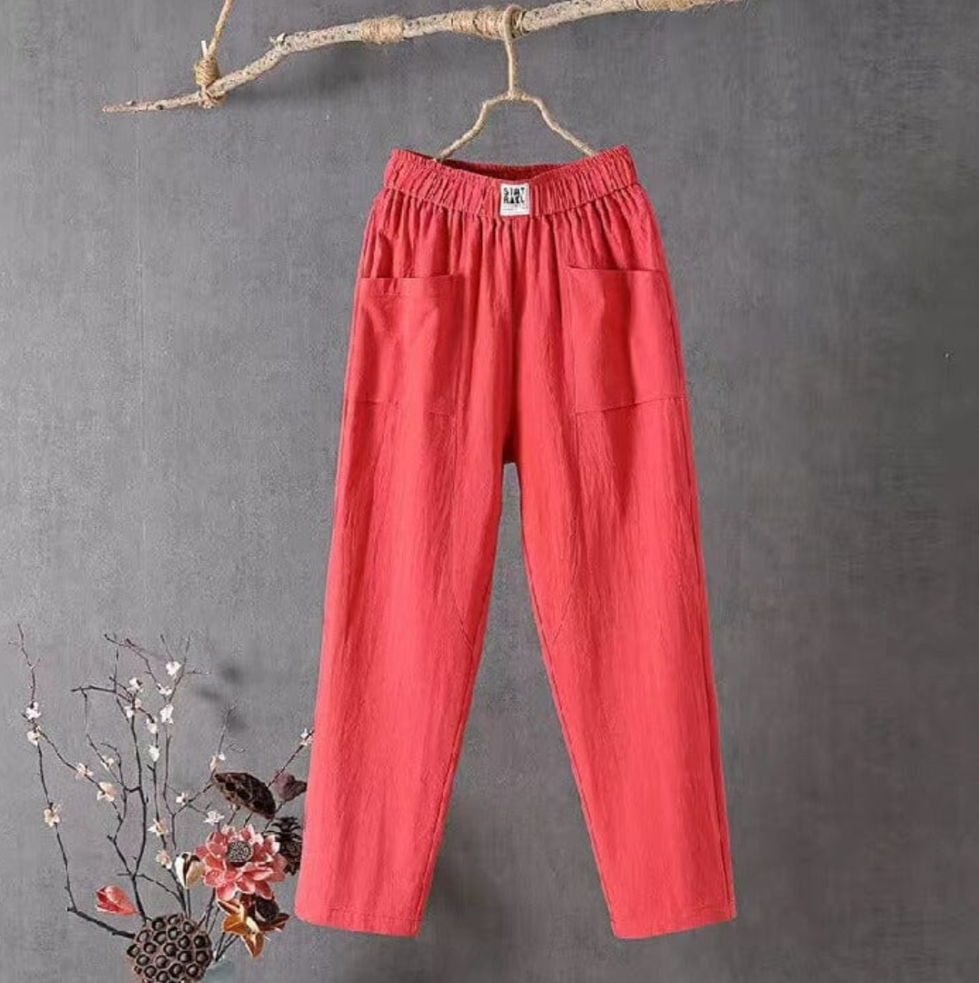 Women's Trousers Elasticated Waist with Relaxed Pull-On Leg - Red