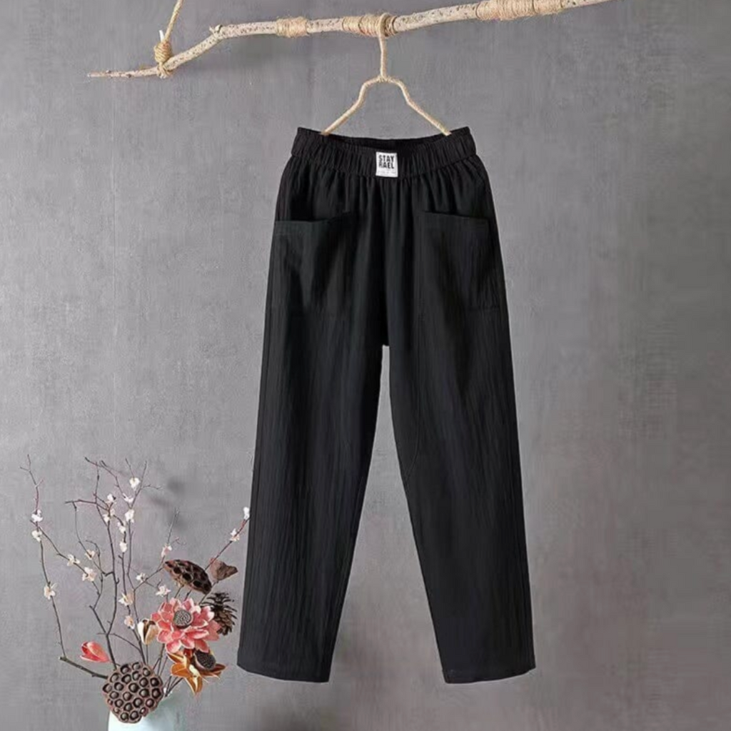 Women's Trousers Elasticated Waist with Relaxed Pull-On Leg - Black