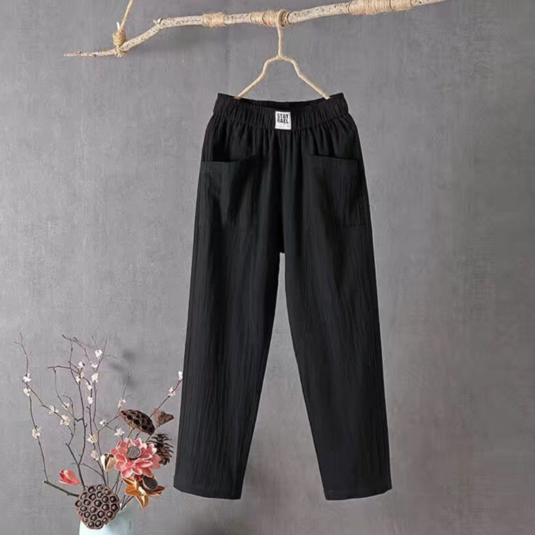 Women's Trousers Elasticated Waist with Relaxed Pull-On Leg - Black