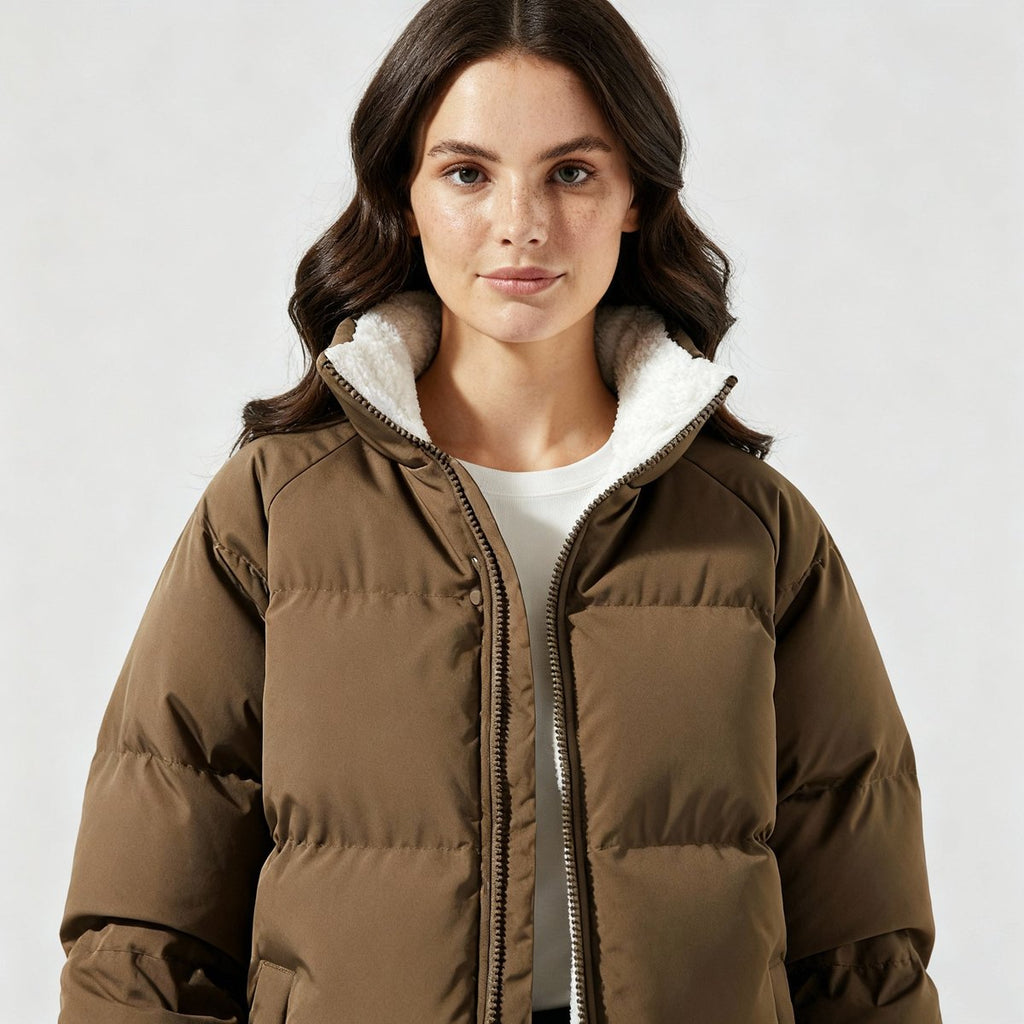 Women's Hooded Puffer Jacket with Fleece Lining - 5