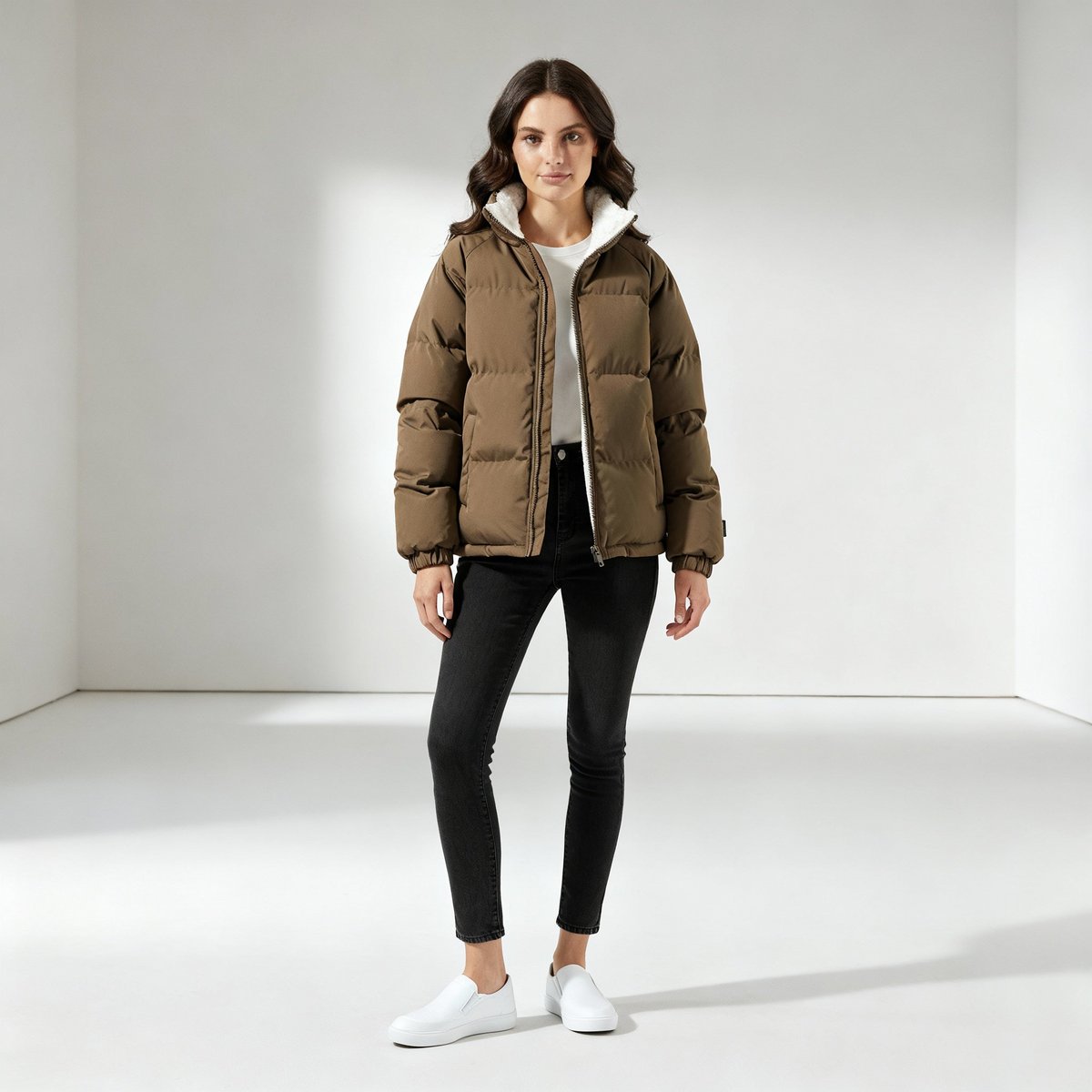 Women's Hooded Puffer Jacket with Fleece Lining - 6