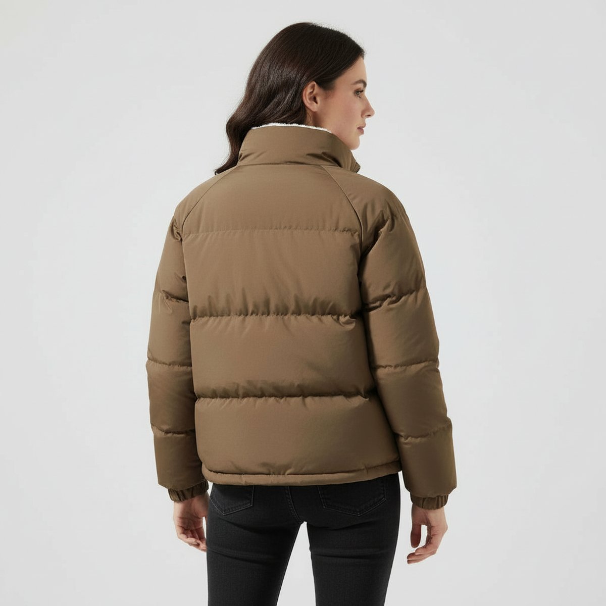 Women's Hooded Puffer Jacket with Fleece Lining - 7