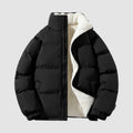 Women's Hooded Puffer Jacket with Fleece Lining - Black