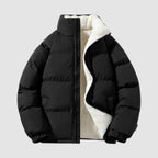 Women's Hooded Puffer Jacket with Fleece Lining - Black