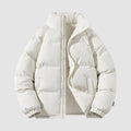 Women's Hooded Puffer Jacket with Fleece Lining - Beige