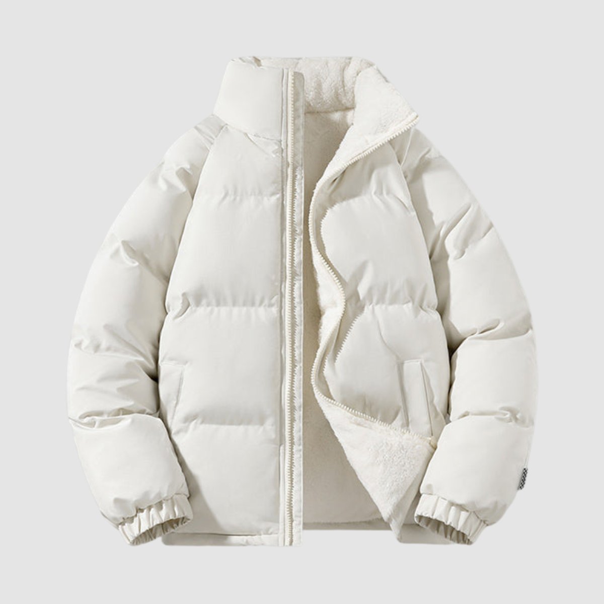 Women's Hooded Puffer Jacket with Fleece Lining - Beige