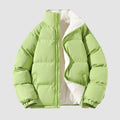 Women's Hooded Puffer Jacket with Fleece Lining - Green