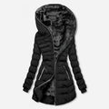 Women's Quilted Winter Coat with Fleece Lining Zip Front - Black
