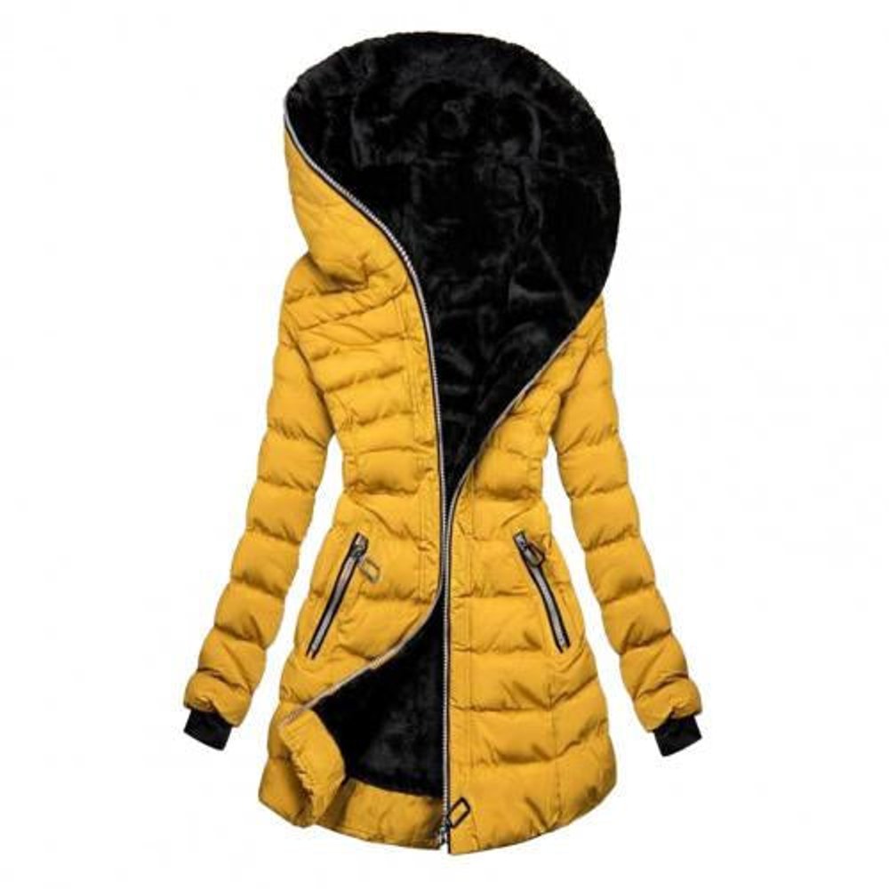 Women's Quilted Winter Coat with Fleece Lining Zip Front - Yellow