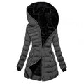 Women's Quilted Winter Coat with Fleece Lining Zip Front - Grey
