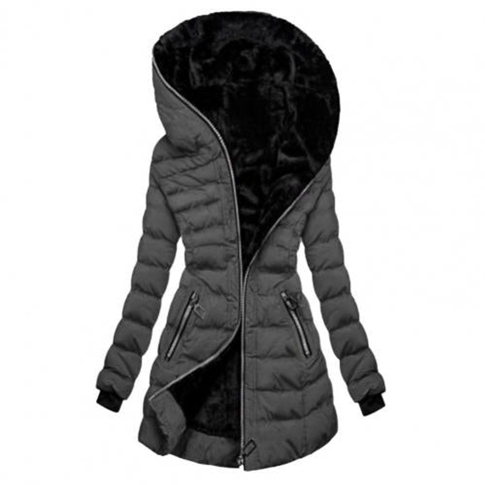 Women's Quilted Winter Coat with Fleece Lining Zip Front - Grey