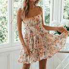 Women's Floral Mini Dress Sleeveless with Tiered Ruffle Skirt - 2
