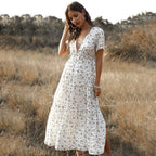 Women's Maxi Dress with V-Neck and Tiered A-Line Skirt - 2