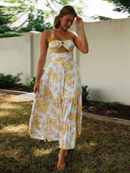 Women's Floral Off-Shoulder Maxi Dress with Cutout Waist and Tiered Hem - 2