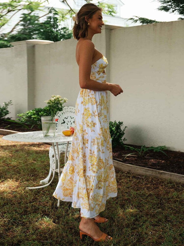 Women's Floral Off-Shoulder Maxi Dress with Cutout Waist and Tiered Hem - 4