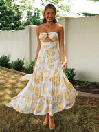 Women's Floral Off-Shoulder Maxi Dress with Cutout Waist and Tiered Hem - 5