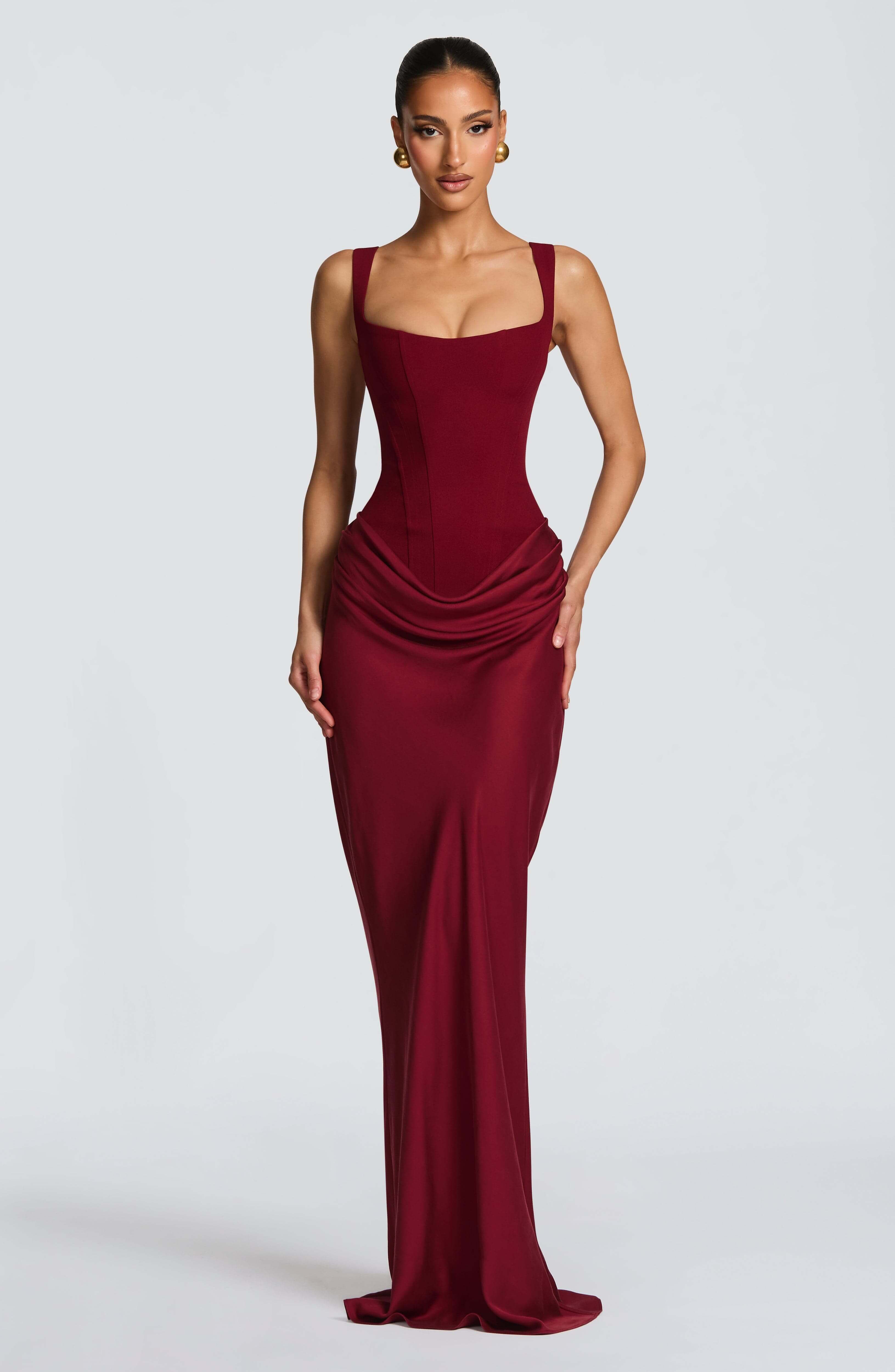 Women's Maxi Dress Ruched Bodycon with Scoop Neck - 3