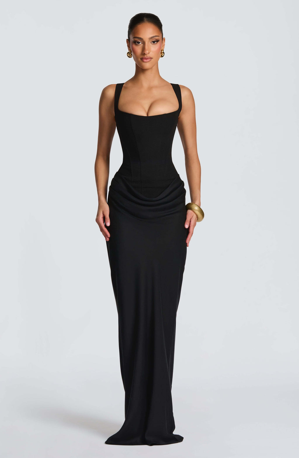 Women's Maxi Dress Ruched Bodycon with Scoop Neck - 12