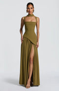 Isabella | Women's A-Line Sleeveless Fitted-Waist Maxi Dress - Green