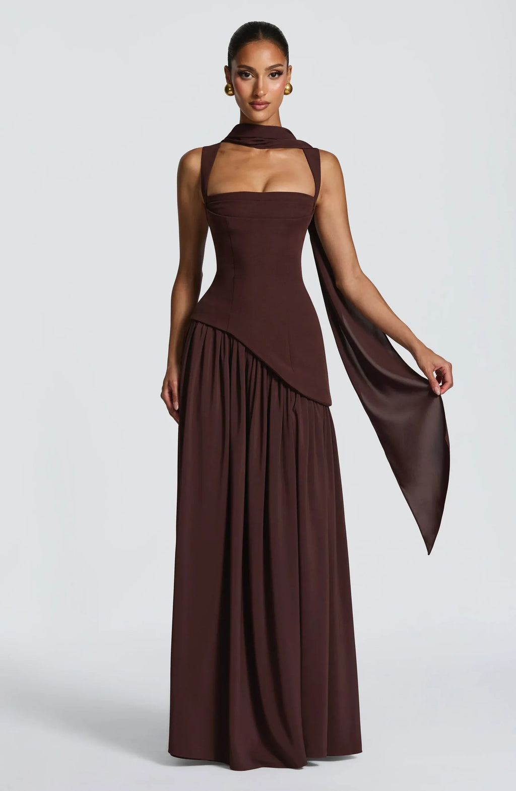 Isabella | Women's A-Line Sleeveless Fitted-Waist Maxi Dress - Brown