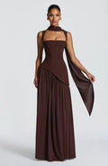 Isabella | Women's A-Line Sleeveless Fitted-Waist Maxi Dress - Brown