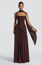Isabella | Women's A-Line Sleeveless Fitted-Waist Maxi Dress - Brown