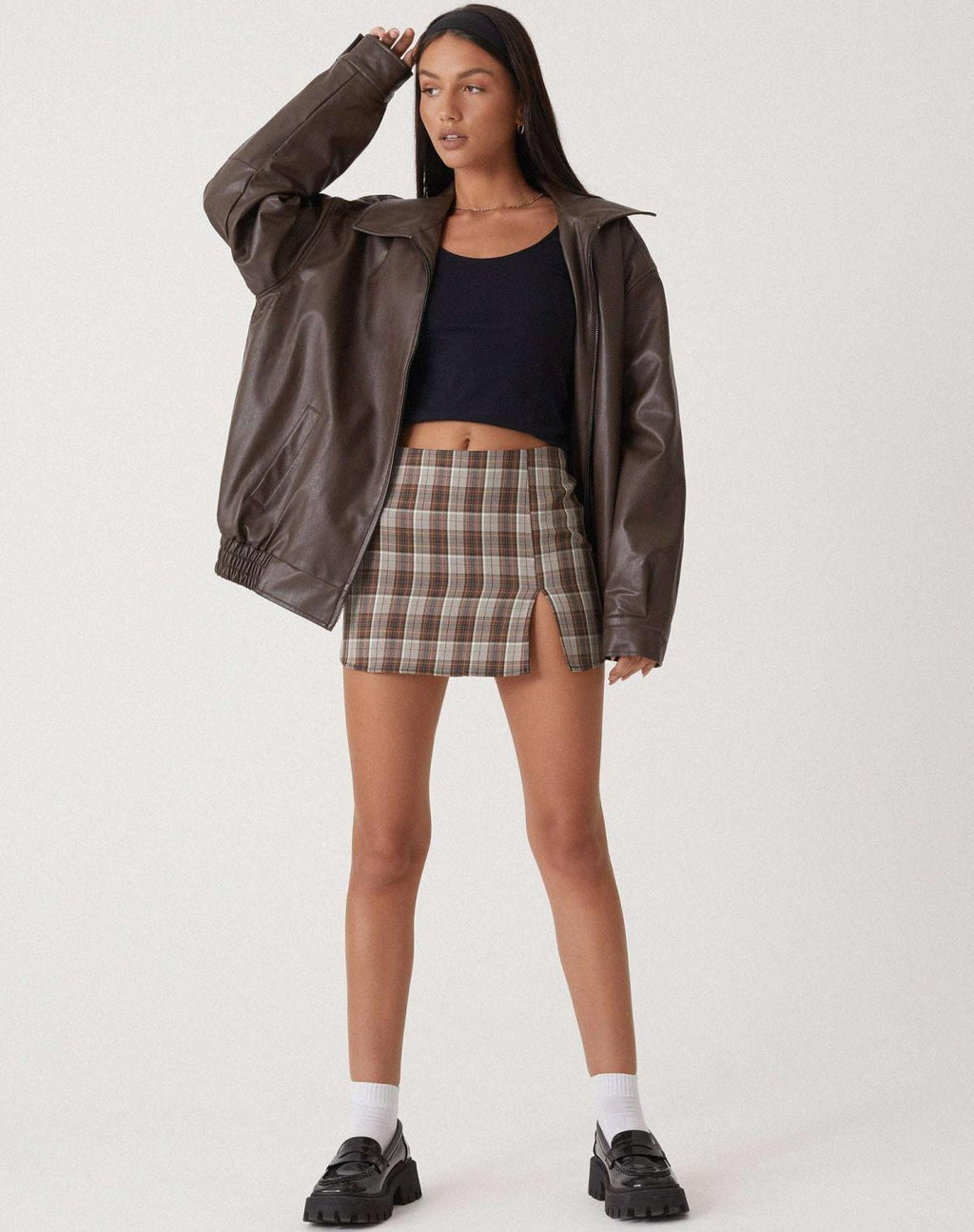 Women's Oversized Bomber Jacket in Faux Leather with Zip Front - 2