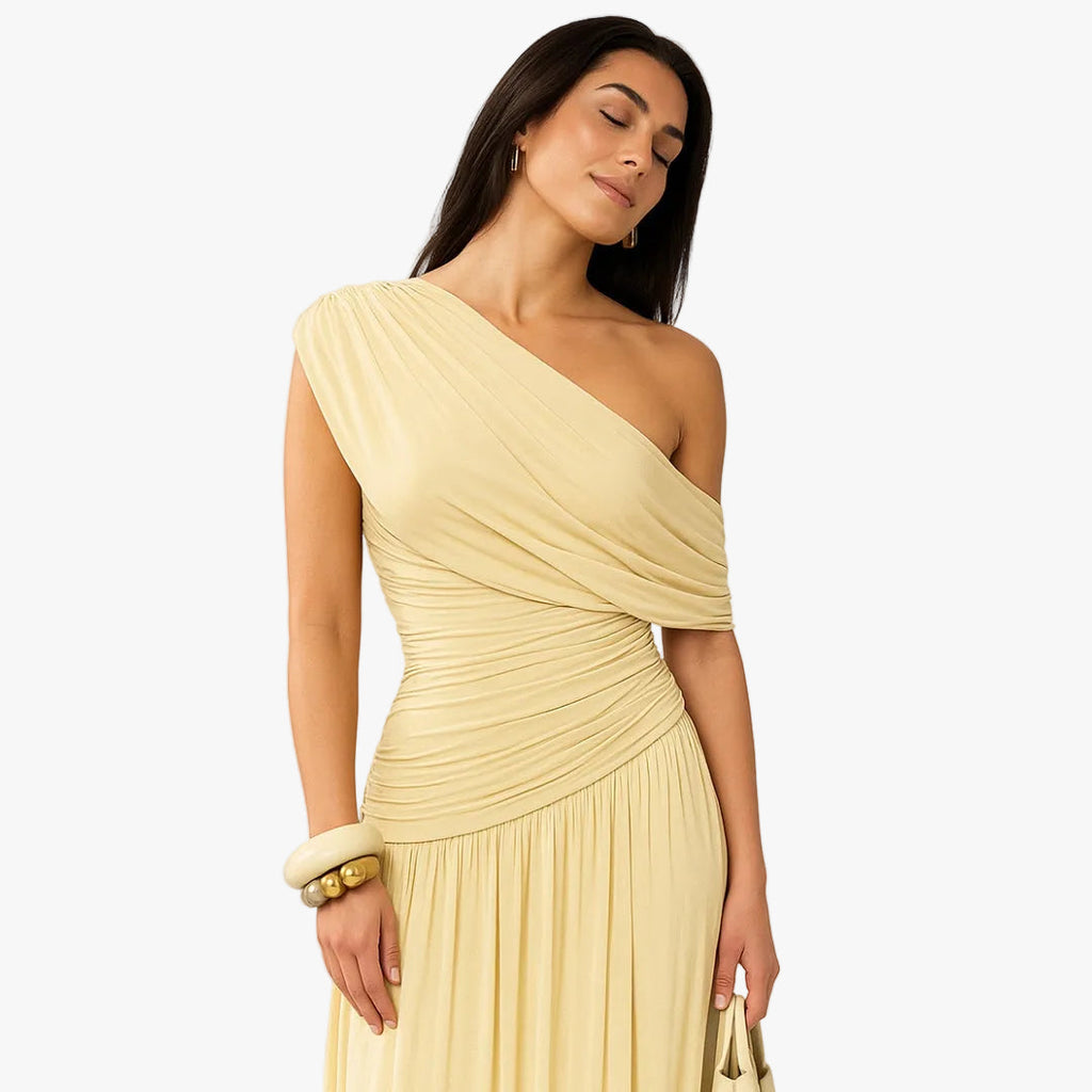 Women's One-Shoulder Maxi Dress with Ruched Bodice - 4