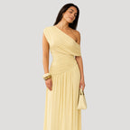 Women's One-Shoulder Maxi Dress with Ruched Bodice - 5