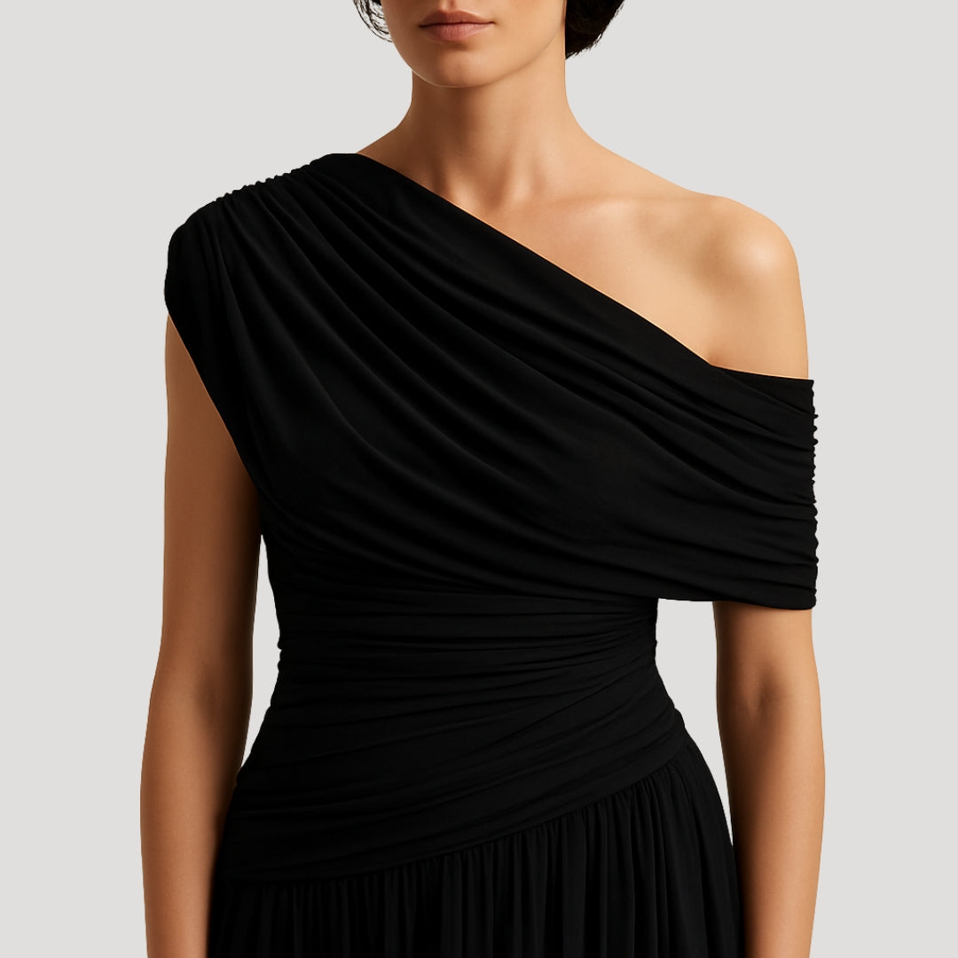 Women's One-Shoulder Maxi Dress with Ruched Bodice - 6