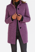 Women's Stand Collar Coat with Button Front and Patch Pockets - Purple