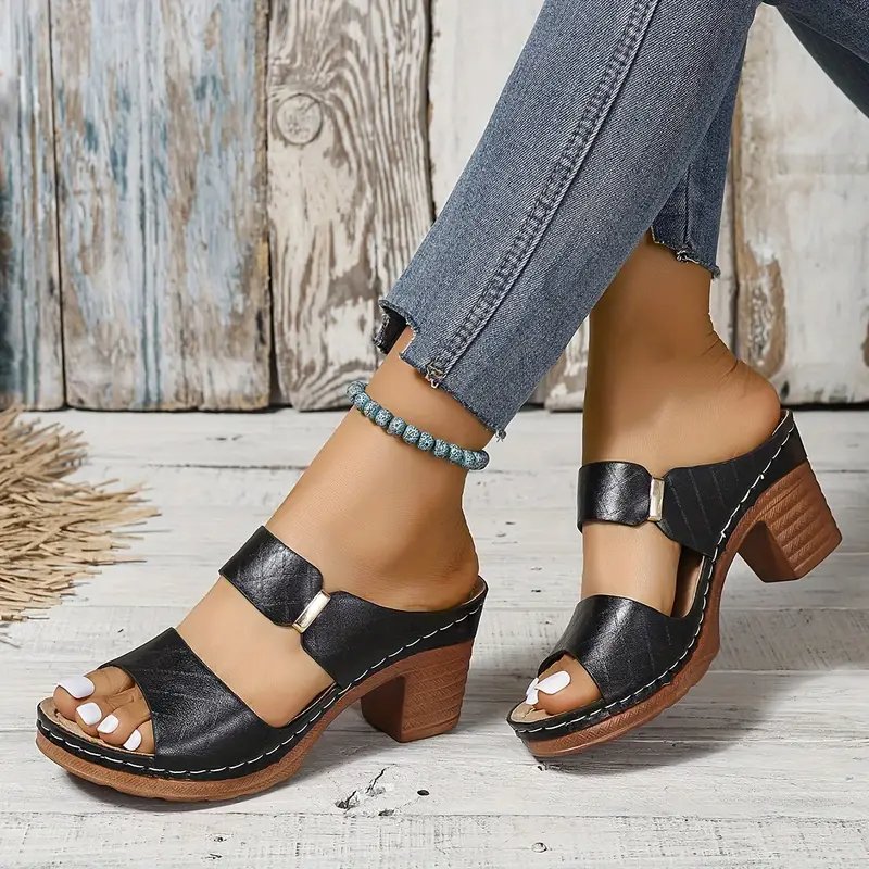 Emma | Women's Orthopaedic Cushioned Block Heel Sandals - Black